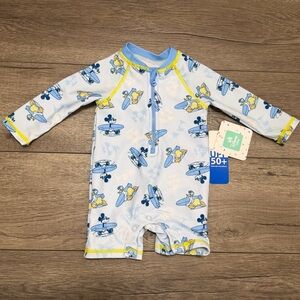 Disney Baby Rashguard Swim One Piece Baby Boy 6 M NWT UPF 50+ Mickey Mouse